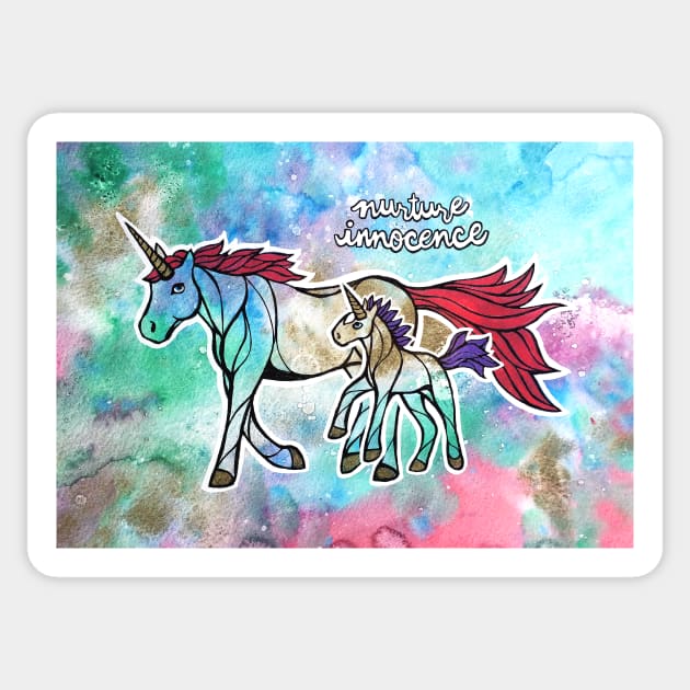 Nurture Innocence. Magical Watercolor Unicorn Illustration Sticker by mellierosetest